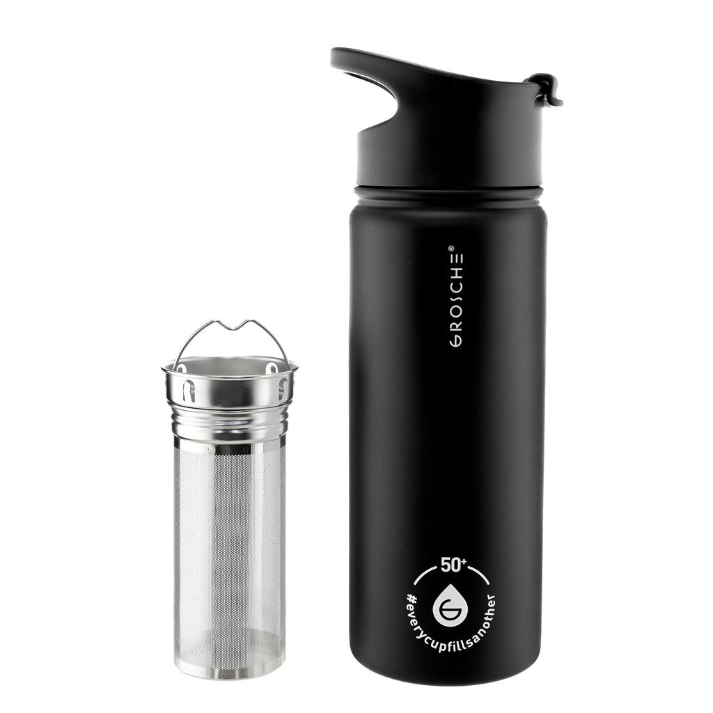 GROSCHE CHICAGO Steel Tea Infuser Bottle - Charcoal Black, Stainless Steel, 16 fl. oz - Pack of 4 - Grosche Wholesale Canada - Water Infuser