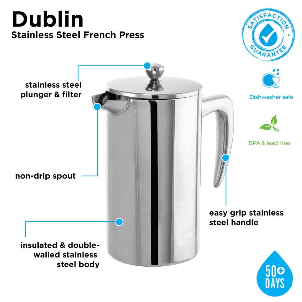 DUBLIN Stainless Steel French Press - 1000ml/34 fl. oz - Dad Fuel (Custom Laser Etched) - Pack of 4 - Grosche Wholesale Canada - French Press