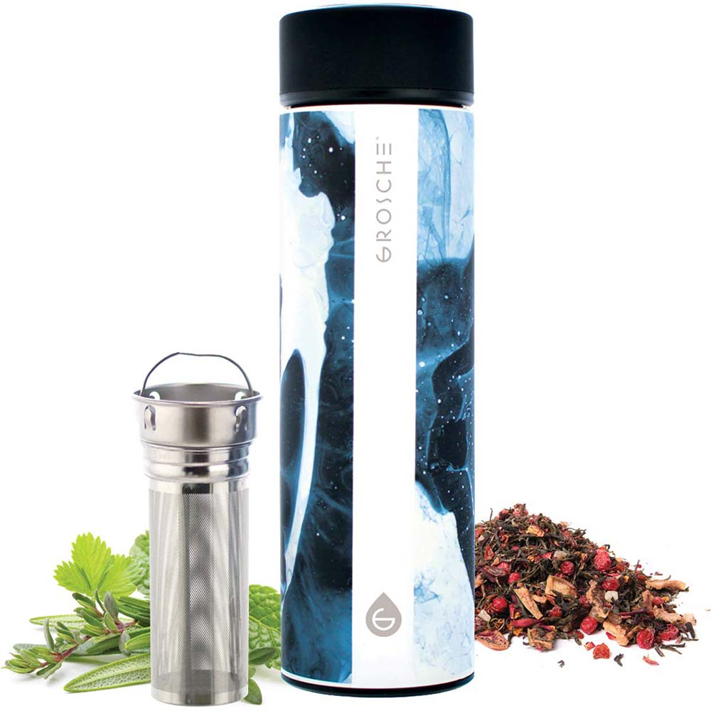 GROSCHE CHICAGO Travel Tea Infuser Bottle - Black Marble, 450 ml/15.2 fl. oz - Pack of 4 - Grosche Wholesale Canada - Infuser Tea Mug
