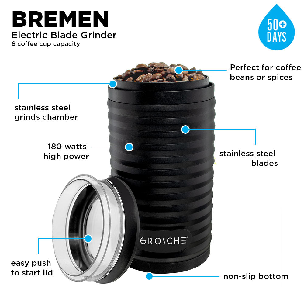 GROSCHE BREMEN Blade Electric Coffee Grinder, Stainless Steel Blades - Pack of 4 - Grosche Wholesale Canada - coffee grinder