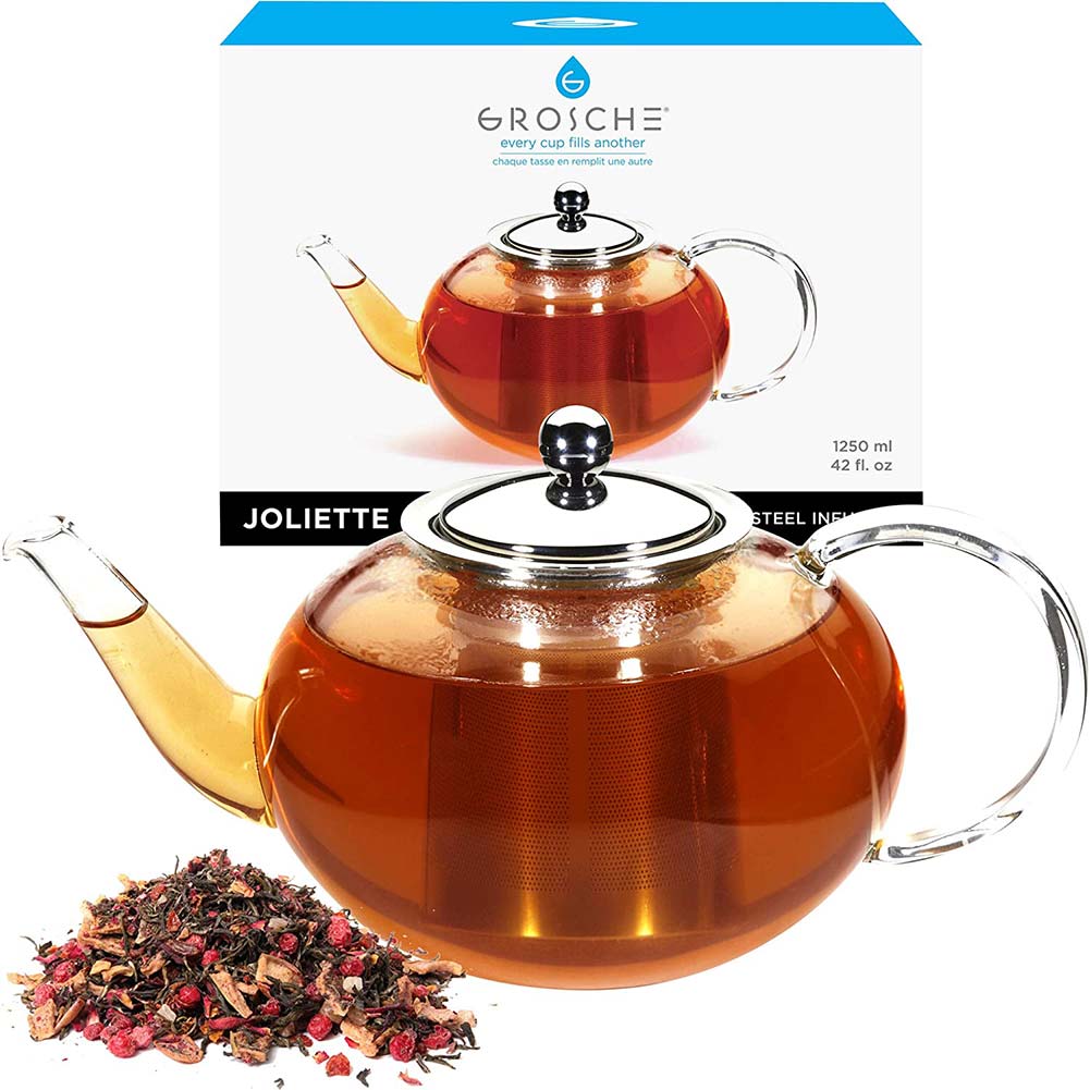 GROSCHE JOLIETTE Glass Infuser Teapot, Stainless Steel Infuser & Lid - 1250ml/42 fl. oz - Pack of 4 - Grosche Wholesale Canada - Teapot