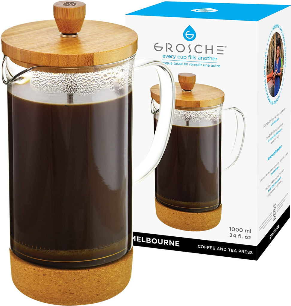 GROSCHE MELBOURNE Eco Friendly Bamboo French Press - 1000ml/34 fl. oz/8 cup - Pack of 4 - Grosche Wholesale Canada - French Press