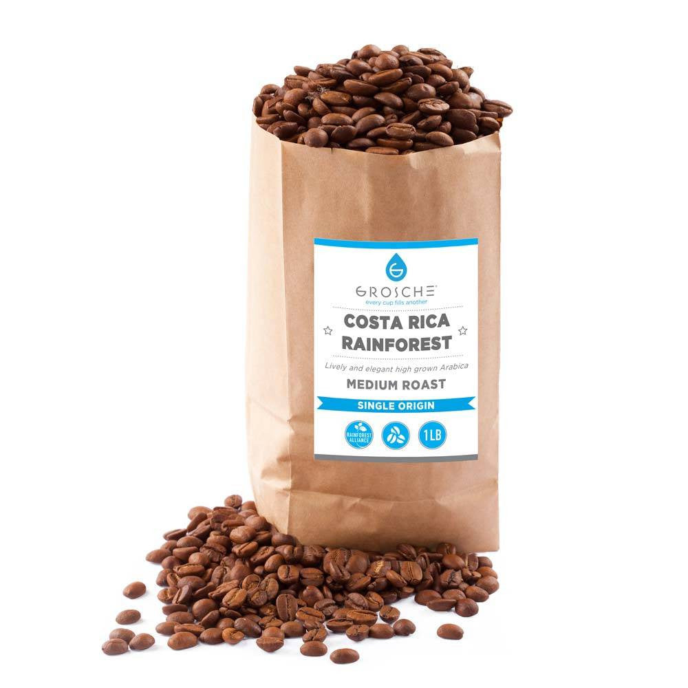 Costa Rica Rainforest Medium Roast Coffee Beans - 2 x 1 lb Whole Bean Coffee - Grosche Wholesale Canada - Fresh Ground Coffee