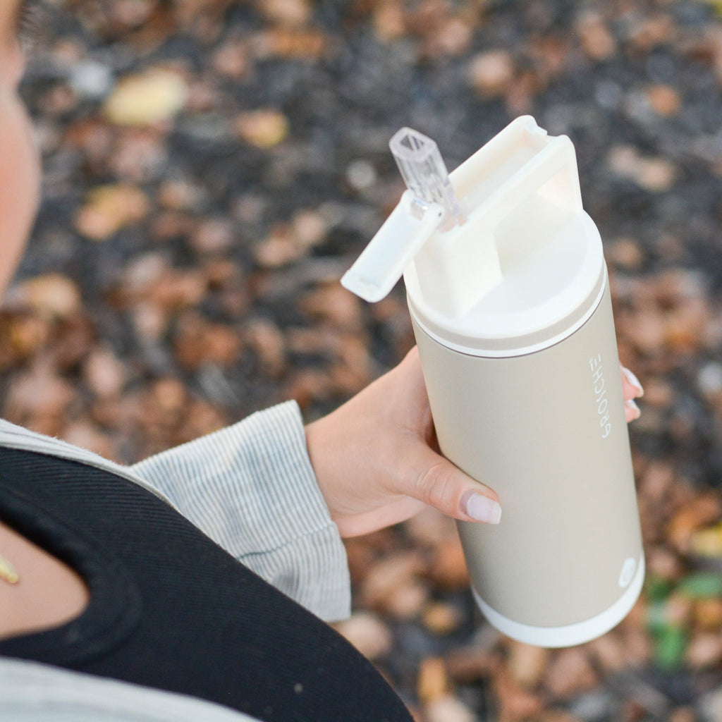 shop alpine flip n sip insulated water bottle with straw, sand beige color