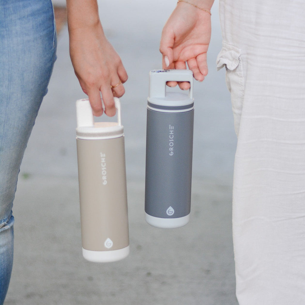 buy alpine insulated water with straw, beige sand and grey lifestyle