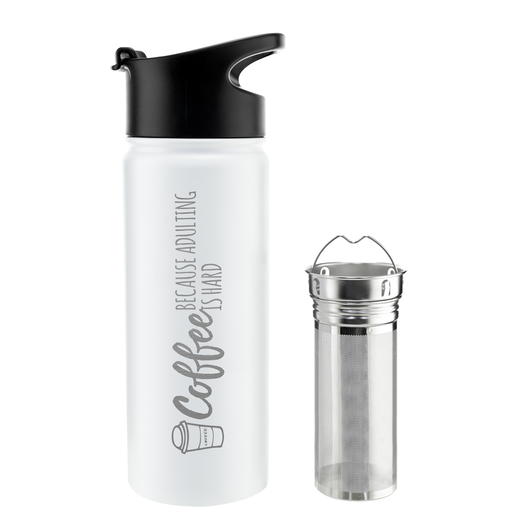 CHICAGO STEEL 16 fl. oz - Coffee Because Adulting Is Hard (Custom Laser Etched) - Pack of 4 - Grosche Wholesale Canada - Infuser Tea Mug