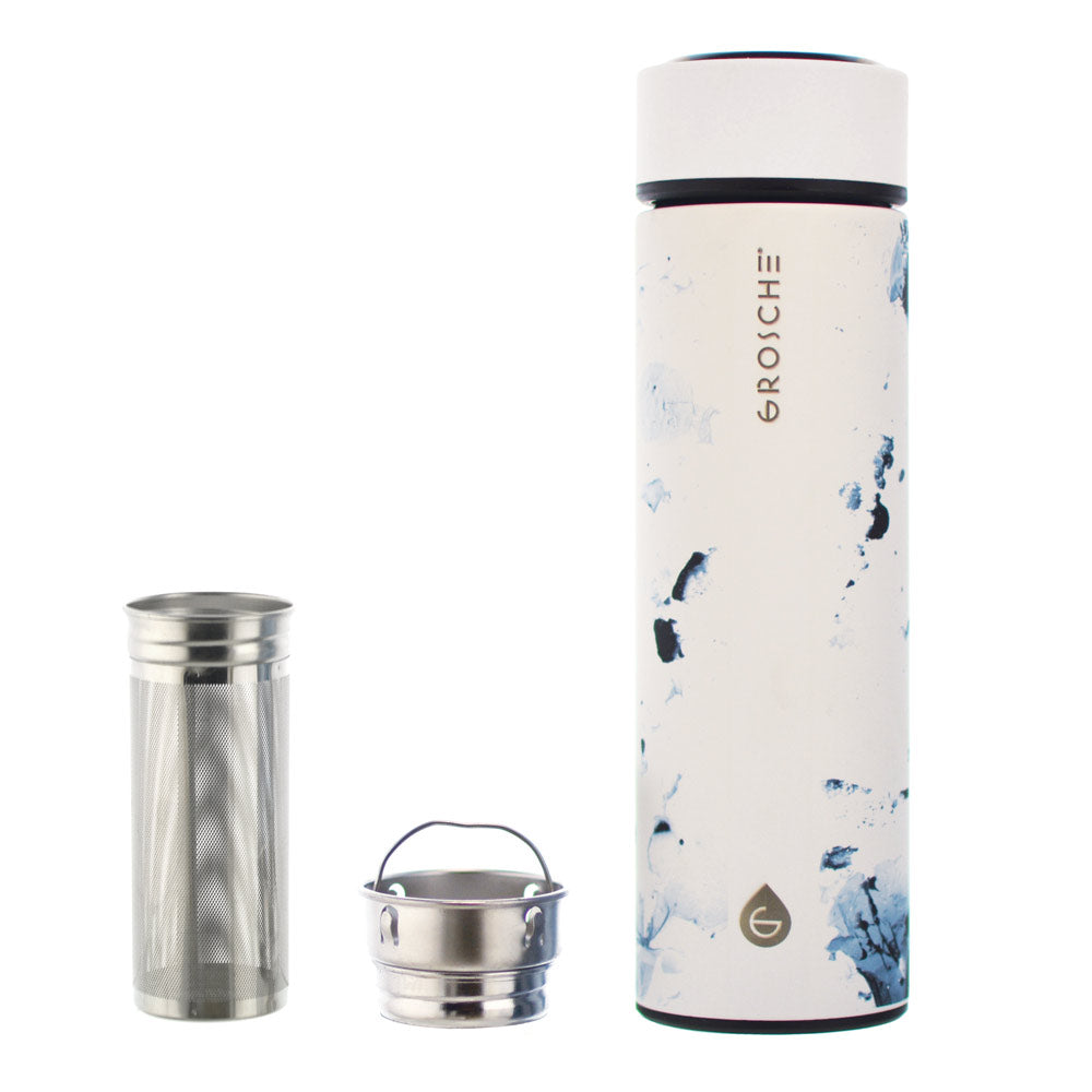 GROSCHE CHICAGO Travel Tea Infuser Bottle - White Marble, 450 ml/15.2 fl. oz - Pack of 4 - Grosche Wholesale Canada - Infuser Tea Mug