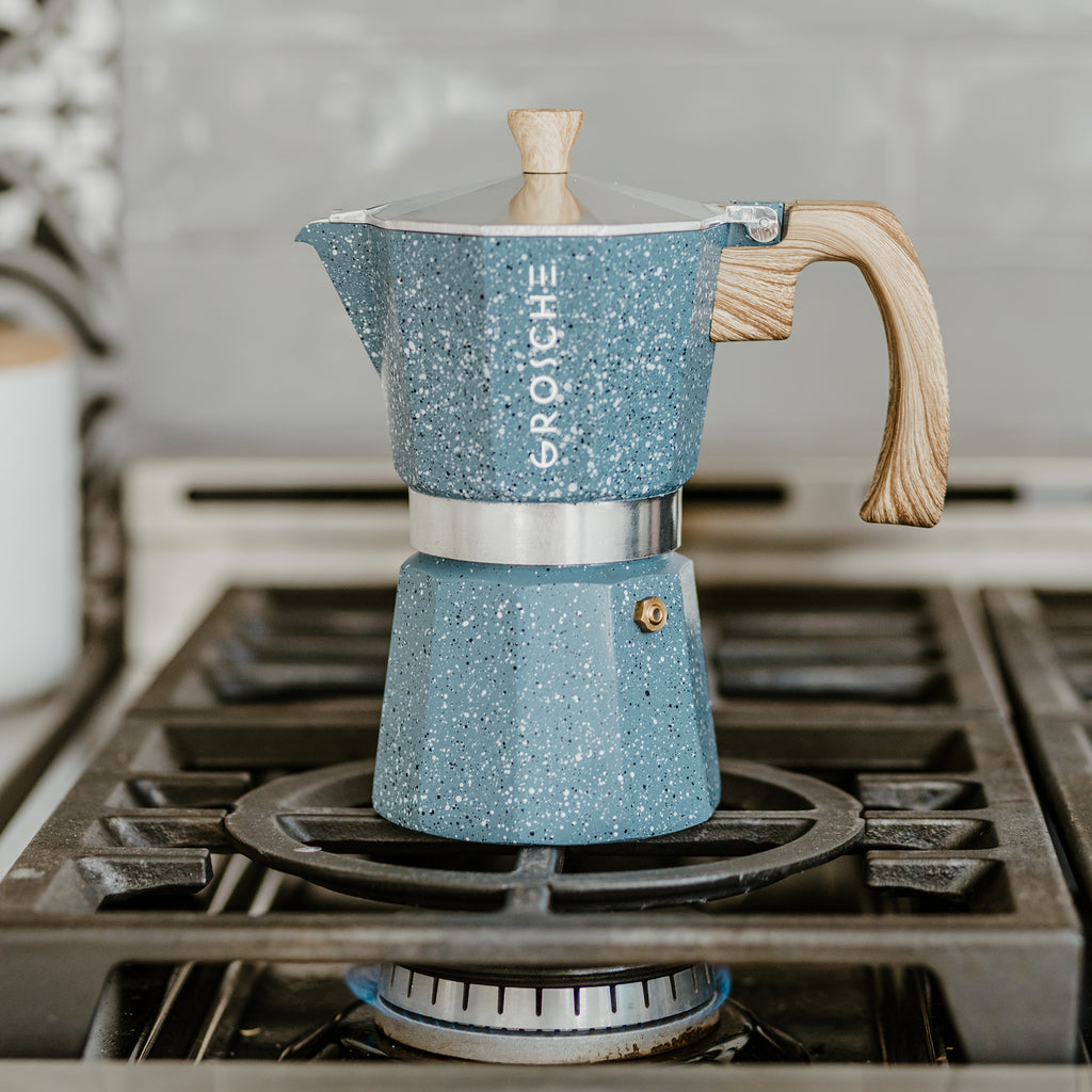 GROSCHE MILANO STONE Stovetop Espresso Maker  - Indigo Blue, avail. in 4 sizes, Pack of 4 - Grosche Wholesale Canada - Espresso coffee maker
