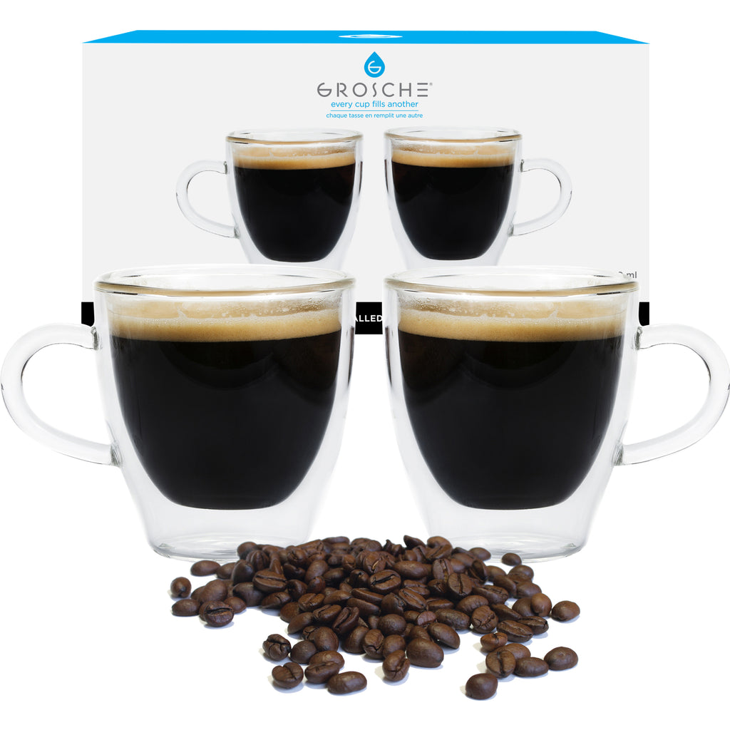 GROSCHE TURIN Double Walled Espresso Cups - 2 x 140ml/4.7 fl. oz - Package of 4 - Grosche Wholesale Canada - Double Walled Glassware