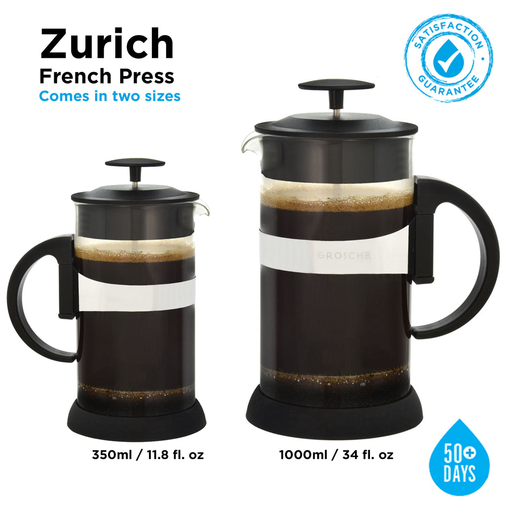 GROSCHE ZURICH Black French Press, 1000ml/34 fl. oz/8 cup - Pack of 4 - Grosche Wholesale Canada - French Press