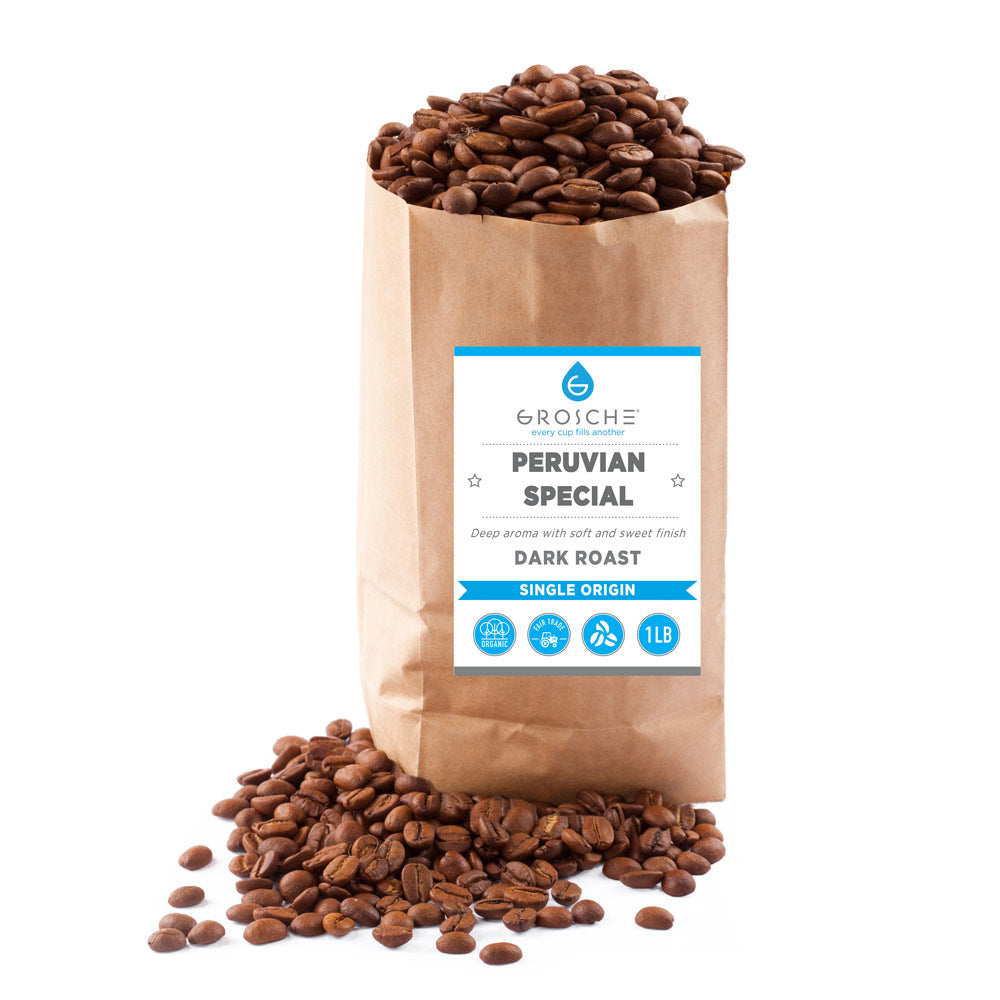 Peruvian Dark Roast Coffee Beans - 2 x 1 lb Bags Roasted Whole Bean Coffee - Grosche Wholesale Canada - Fresh Ground Coffee